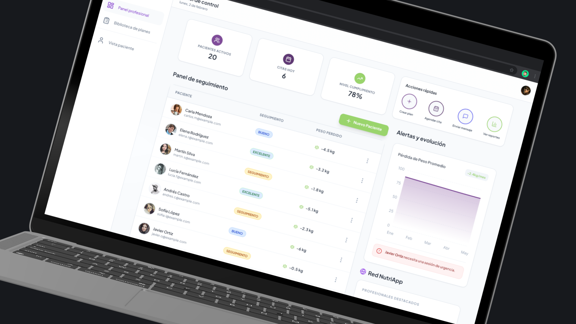 Portal digital para planes de nutrición